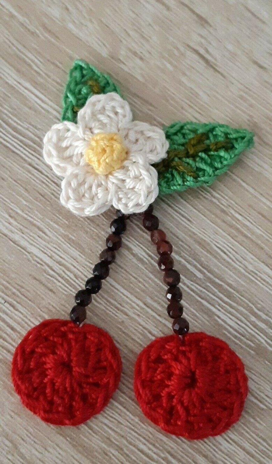 Crochet Cherries -Craft- Embellishments - Clothes Appliques- Brooch Style