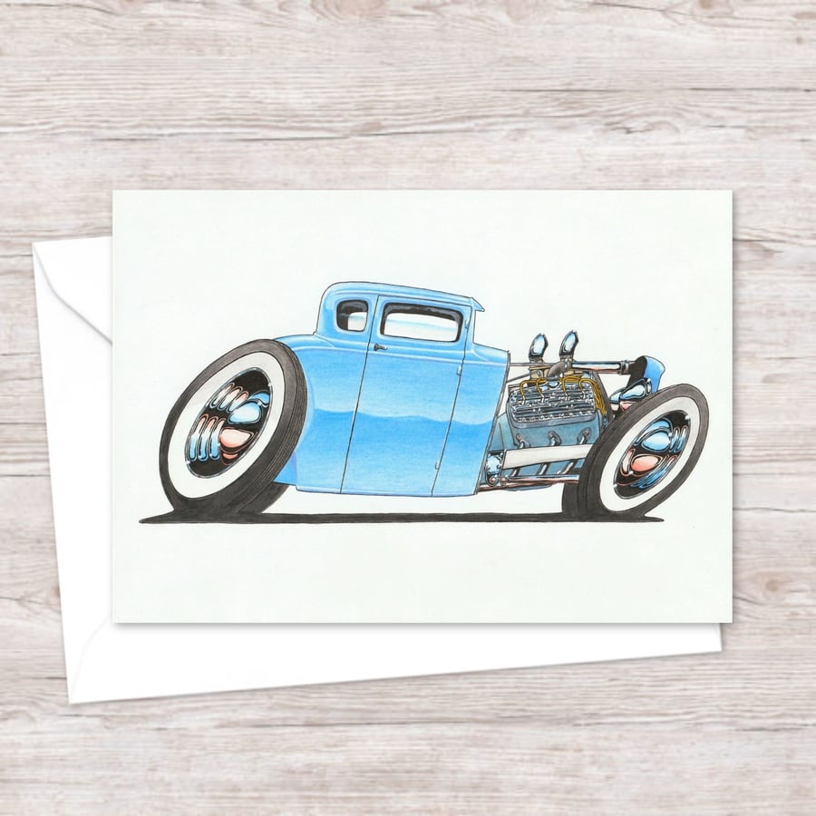 Custom Car Greeting Card: American Classic Car Illustration (406)
