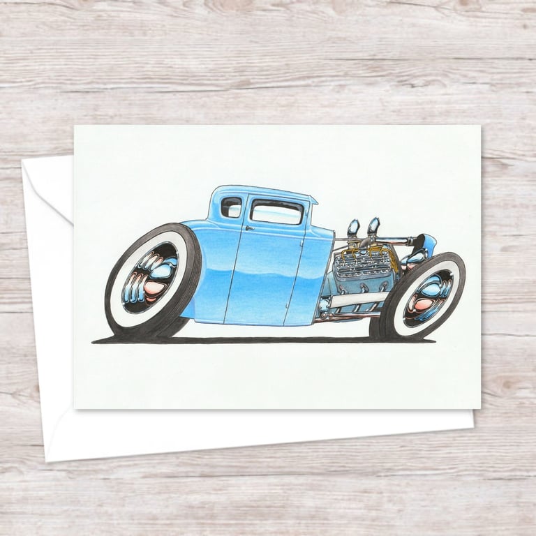 Custom Car Greeting Card: American Classic Car Illustration (406)