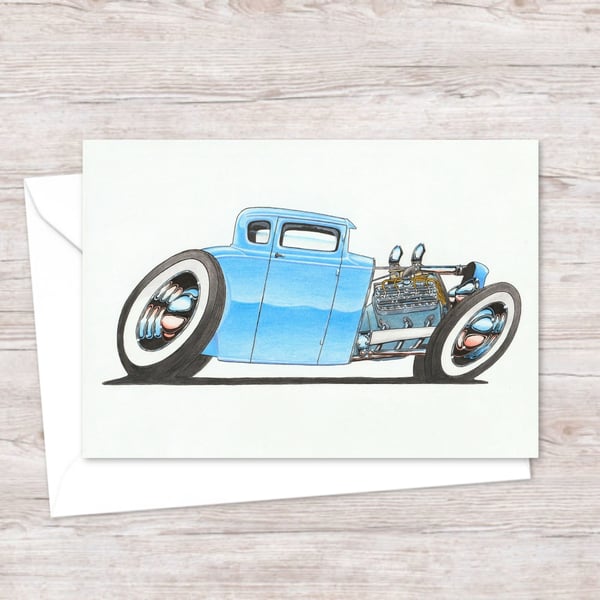 Custom Car Greeting Card: American Classic Car Illustration (406)
