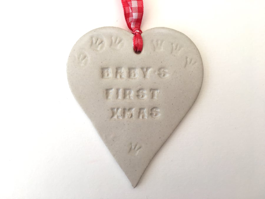 Ceramic heart, Baby's First xmas Loveheart hanger, handmade ceramic loveheart