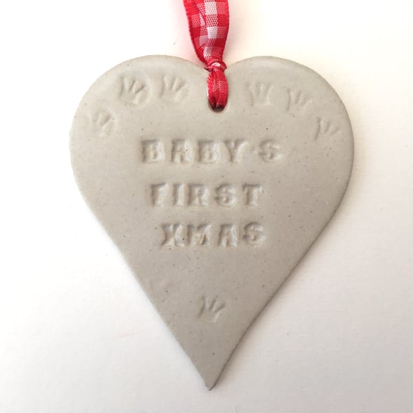 Ceramic heart, Baby's First xmas Loveheart hanger, handmade ceramic loveheart