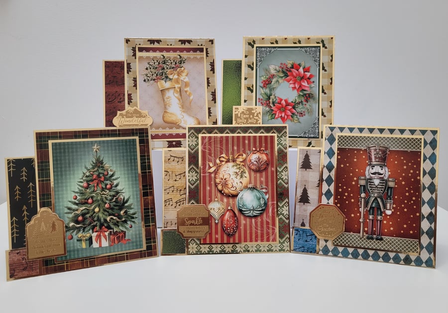 Set of 5 Traditional Themed Christmas Cards - 5x5" Side Stepper 