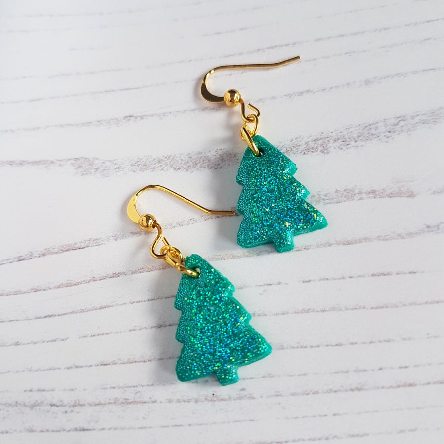 Glitter Christmas trees Modern earrings, limited pairs available