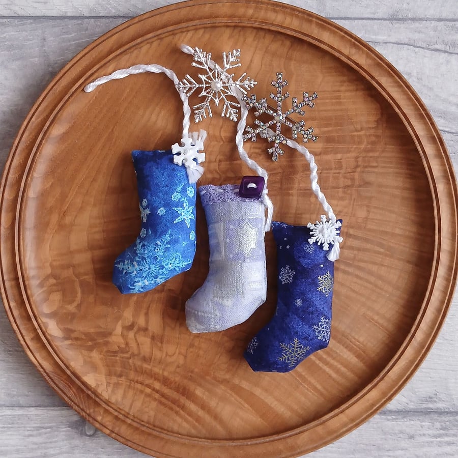 SOLD - Scrapbox Stockings - Set of Mini Christmas Stocking Decorations, Frosty