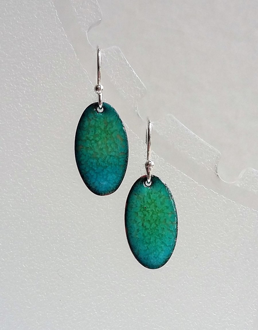 Green and blue oval earrings, enamel on copper 119