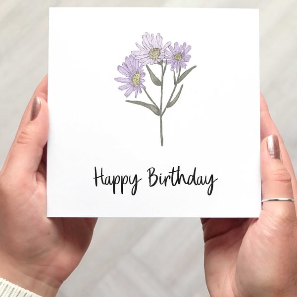 Asters Floral Birthday Card, Minimalist Flowers, Elegant style