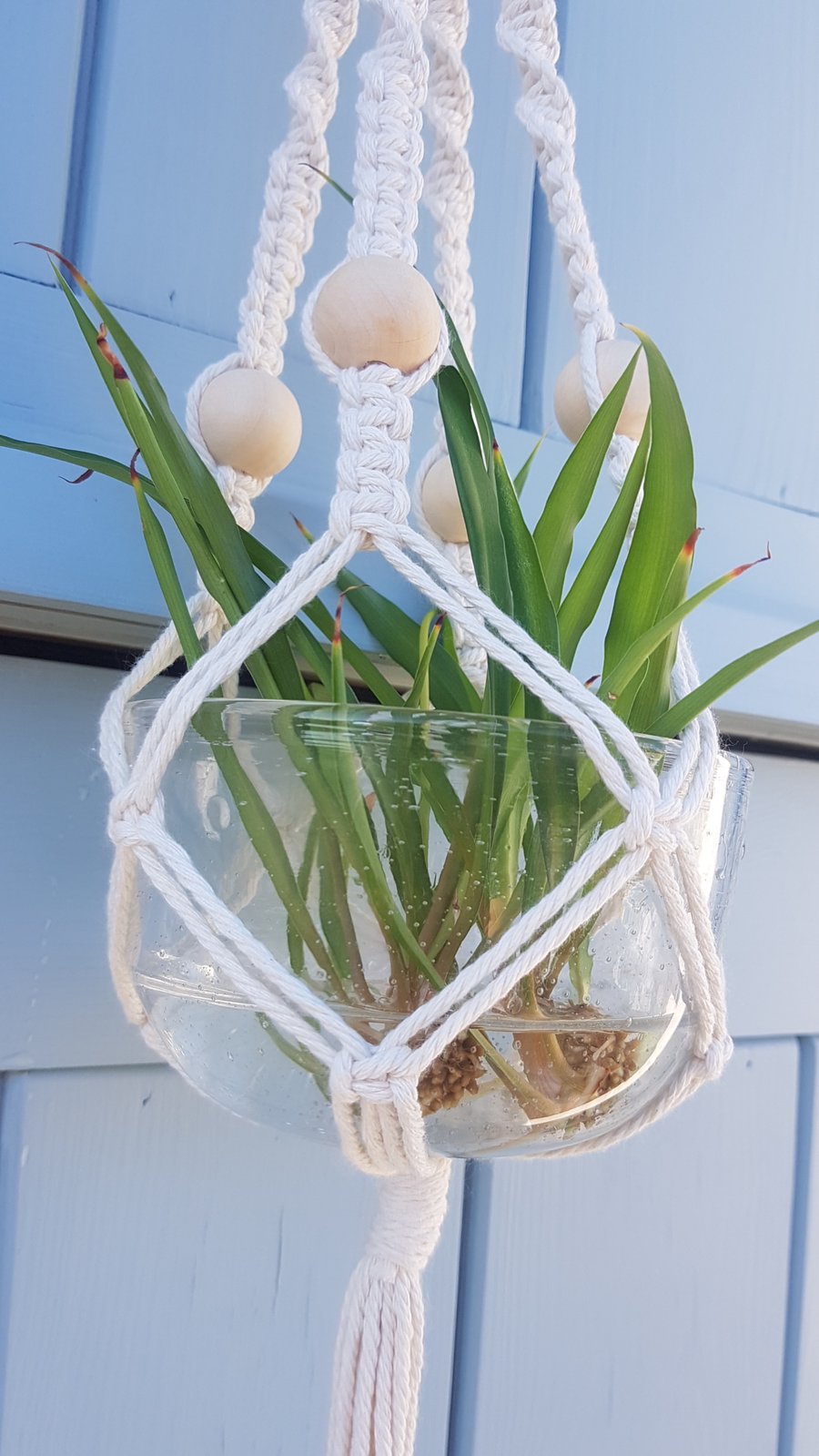 Seconds Sunday Macramé plant holder hanging basket with wooden beads