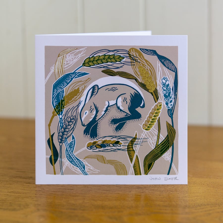 Sleeping Animals Hare greetings card, Christmas card, blank inside