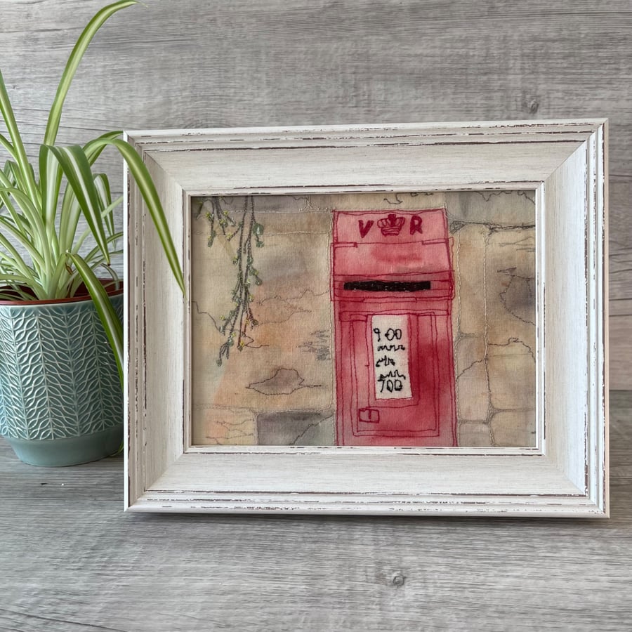 Vintage Letter Post Box Stitched Textile Art 