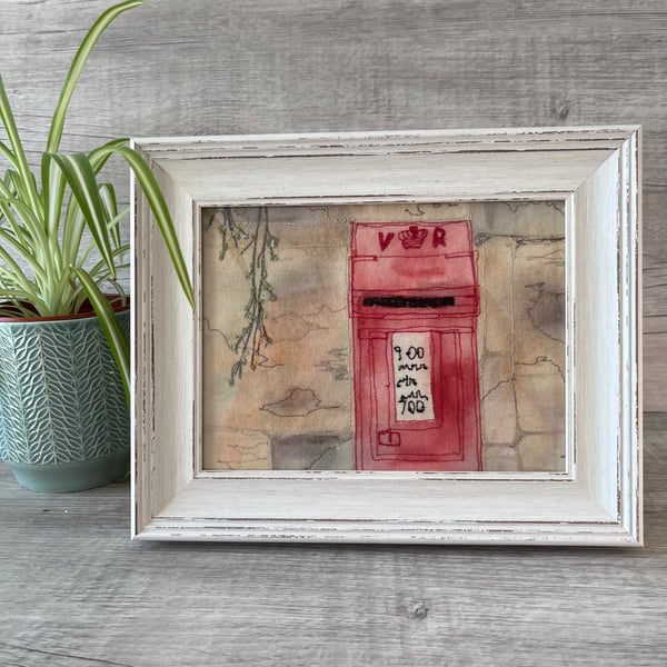 Vintage Letter Post Box Stitched Textile Art 