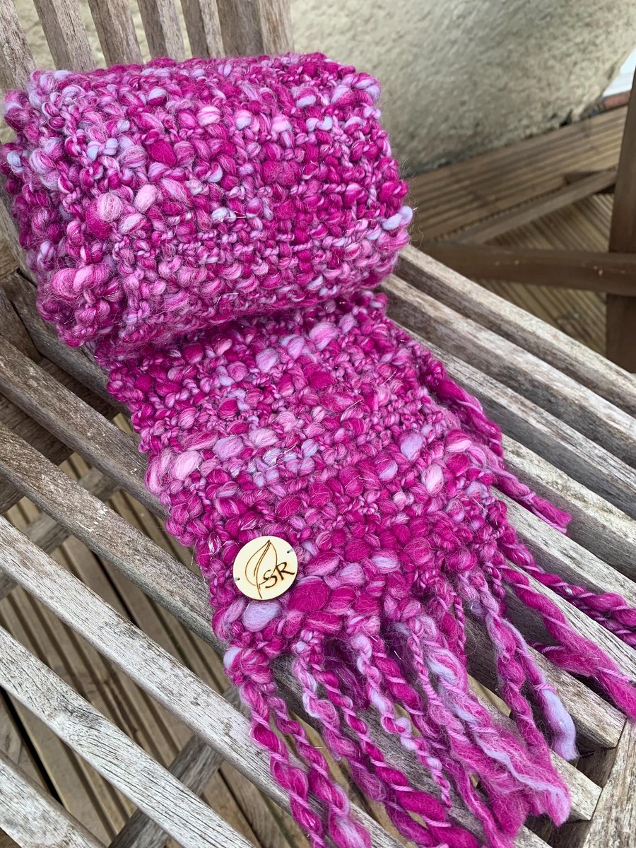 Handspun and woven shades of pink art scarf