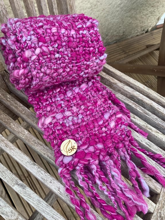 Handspun and woven shades of pink art scarf