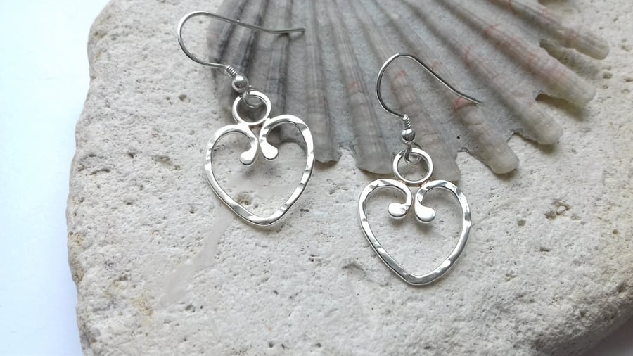 Textured Sterling Silver Heart Hook Earrings 