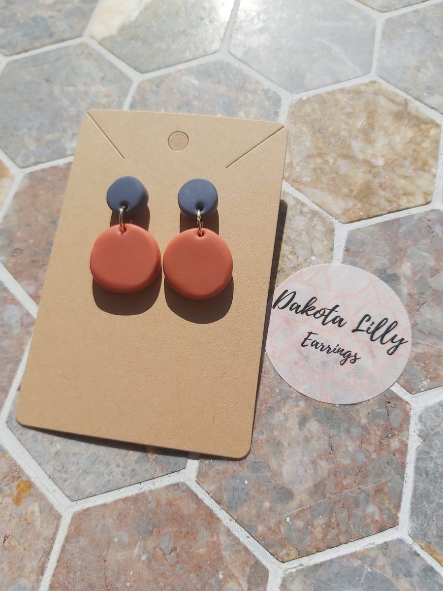 Grey and Orange, handmade polymer clay stud earrings