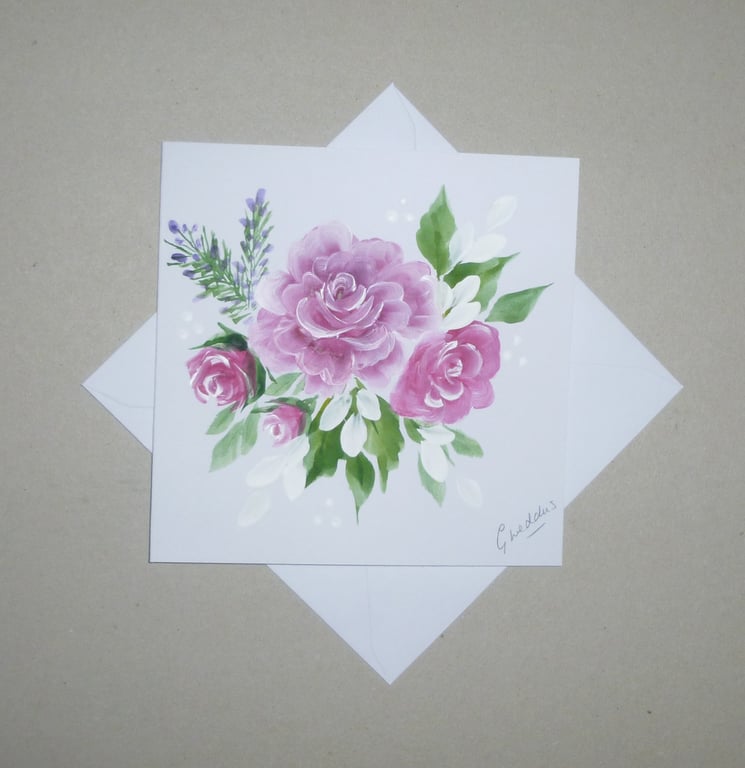 hand painted floral blank greetings card ( ref FA404 K2 )