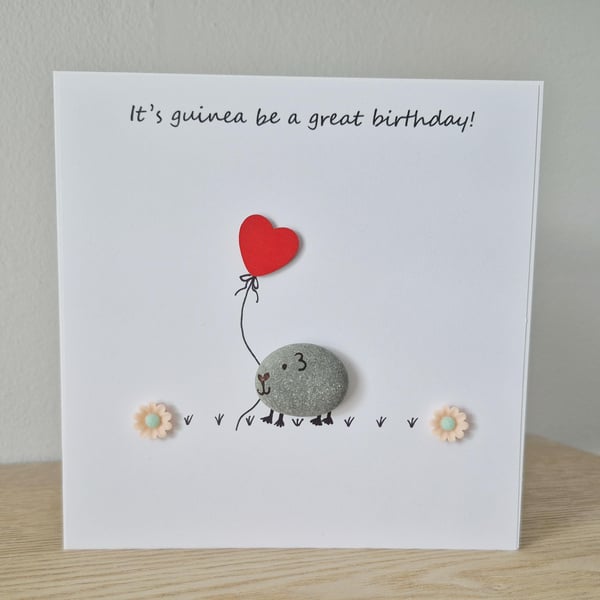 Handmade Guinea Pig Birthday Card: Pebble art card.