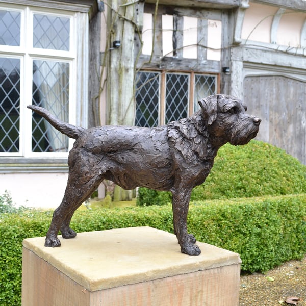 Standing Border Terrier Dog Statue Large Bronze Resin Sculpture 