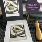 Lino Print - Blue Tit - Garden Bird - Original Print