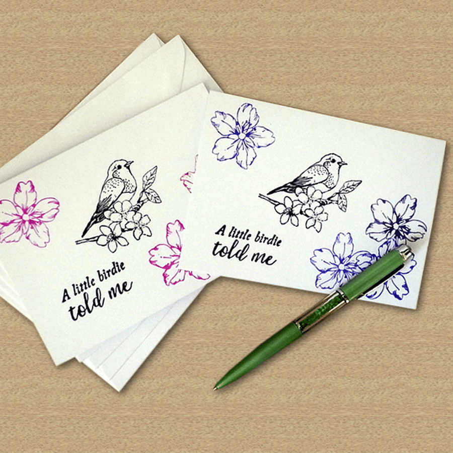 A little birdie told me, pack of 4 cards, any occasion cards, POSTAGE INCLUDED