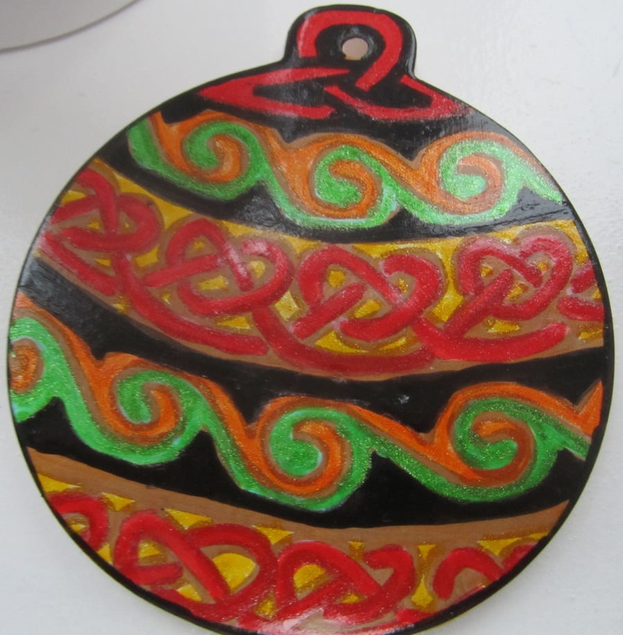 Hand painted ceramic Christmas decoration – Celtic knot work bauble