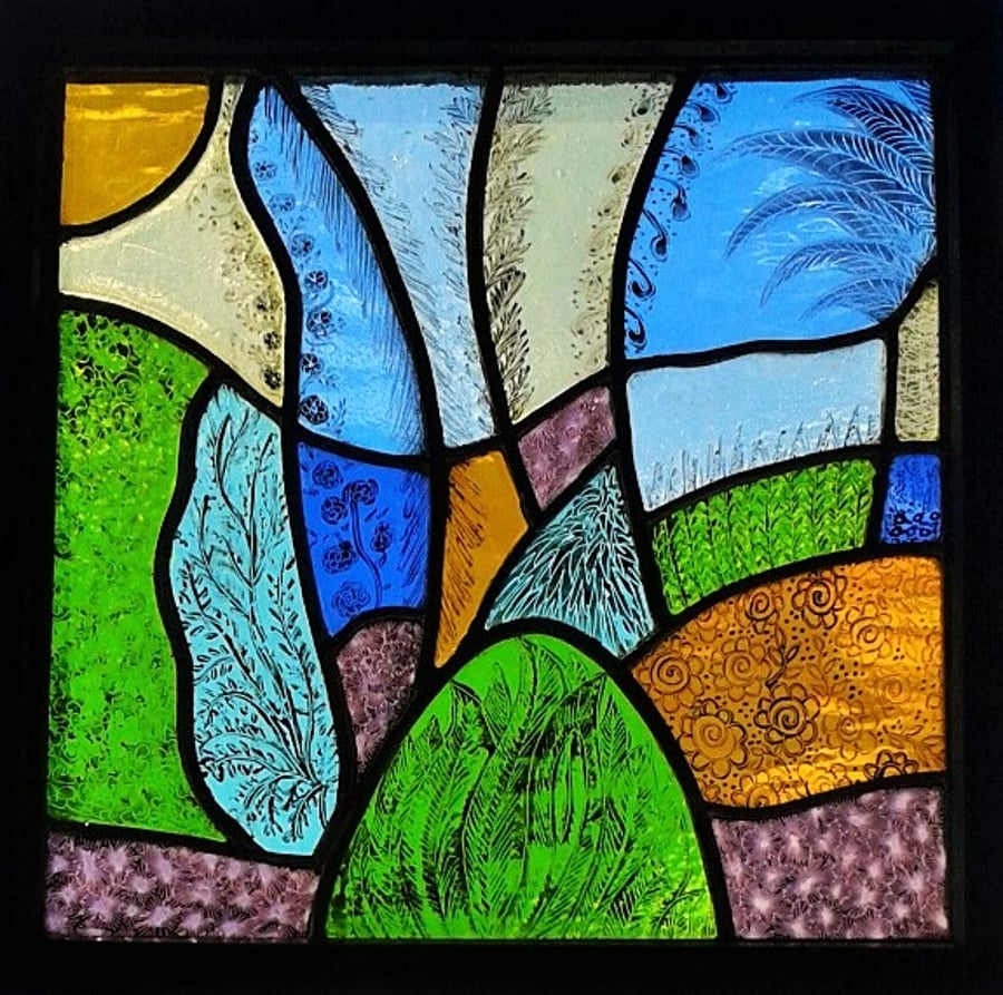 Contemporary Stained Glass Panel - Garden on the English Riveria
