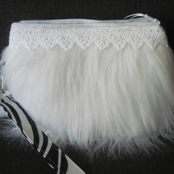 Faux Fur Wristlet Handbag