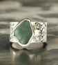Silver Ring With Sea Glass Diamond And Green Sapphire - Image 1
