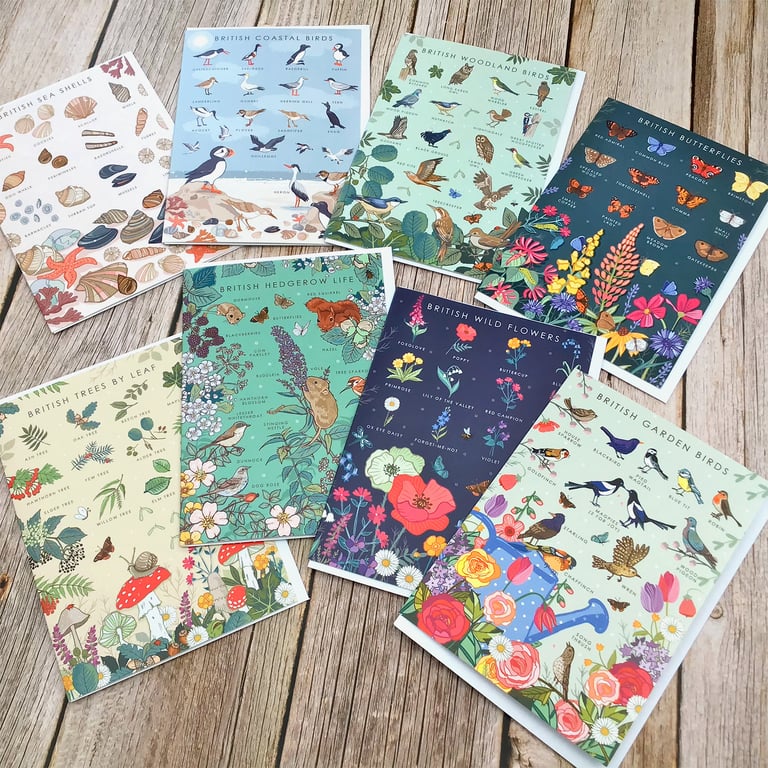 Pack of 8 - 'British Nature Guide' Collection of Note Cards