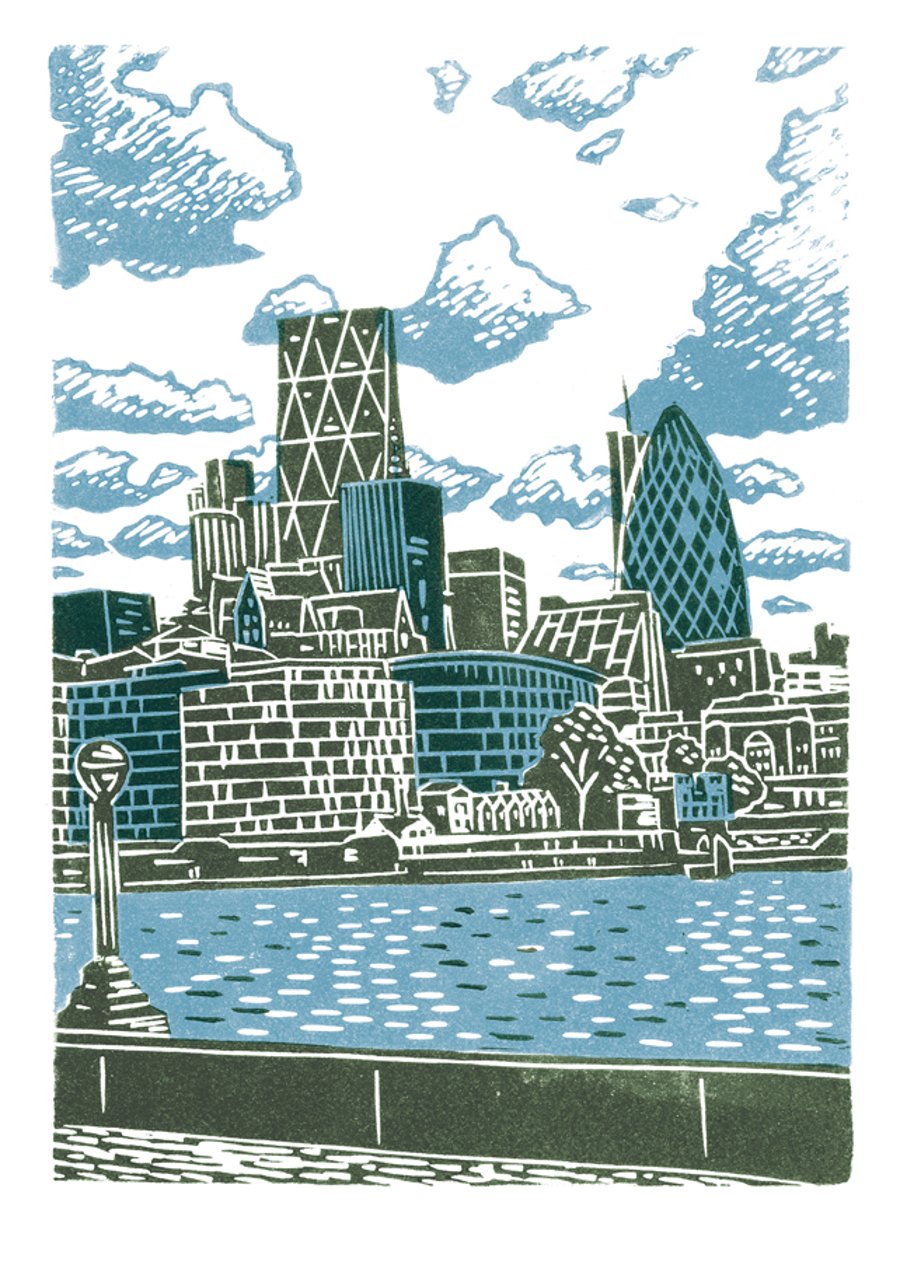 London City View A3 poster-print (light blue & dark green)