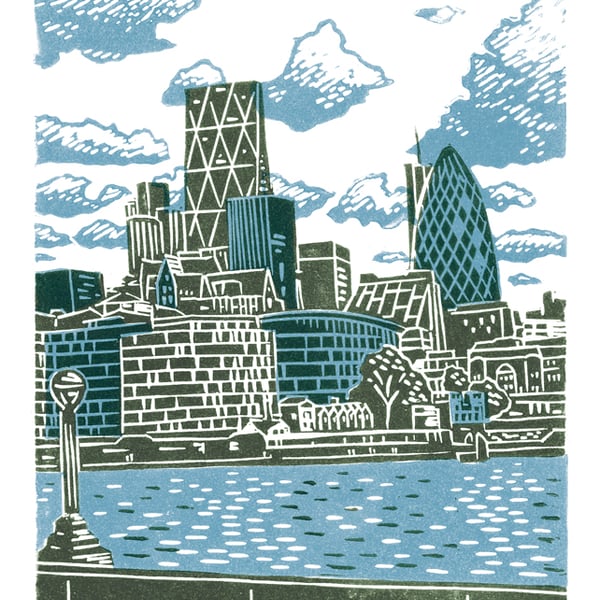 London City View A3 poster-print (light blue & dark green)