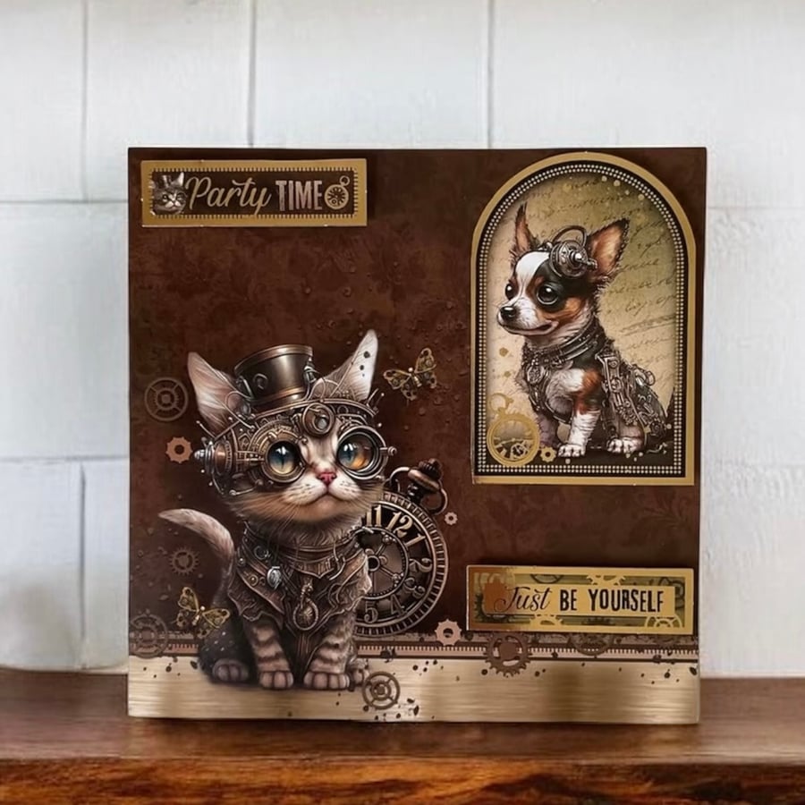 Steampunk Animal Birthday Card. Steampunk Special Occasion Card. Fantasy card.