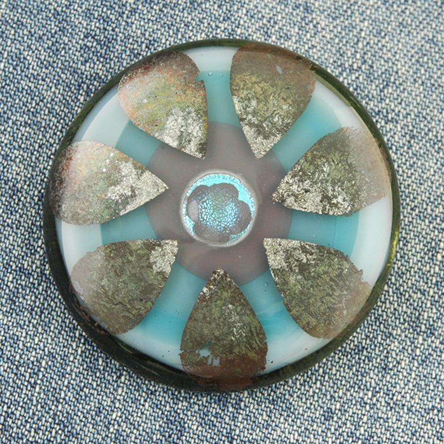 Fused Glass Palladium Foil Flower Brooch