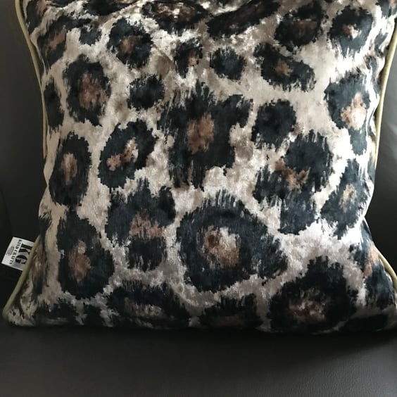Cushion cover with Duck Feather Pad Luxury Leopard Truffle Crush Cushion.