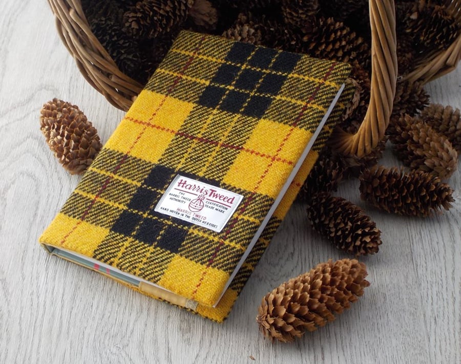 Harris tweed covered A5 notebook journal or diary Macleod tartan yellow black