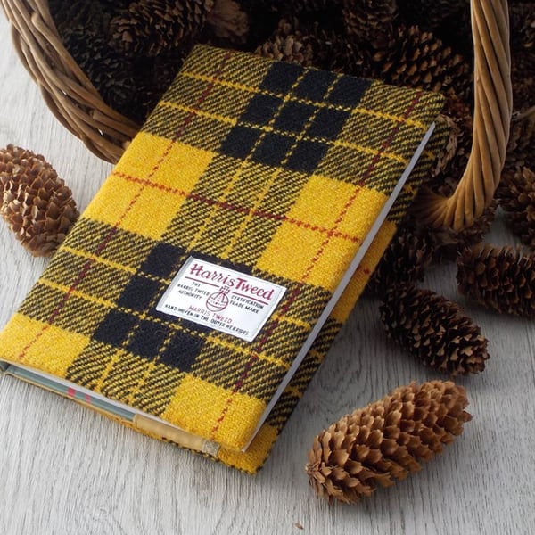 Harris tweed covered A5 notebook journal or diary Macleod tartan yellow black