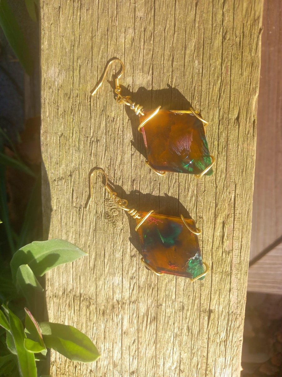 Small Earthy Green and Brown Diamond Dangle Earrings