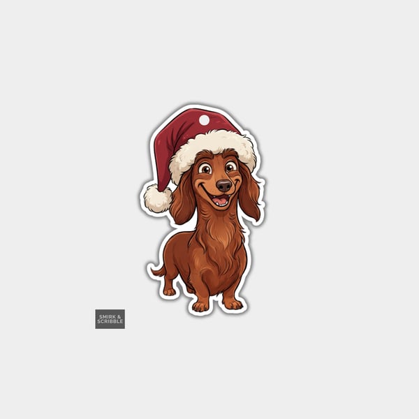 Unique Funny Christmas Gift Tags For Adults, 6pk - Happy Dachshund Dog