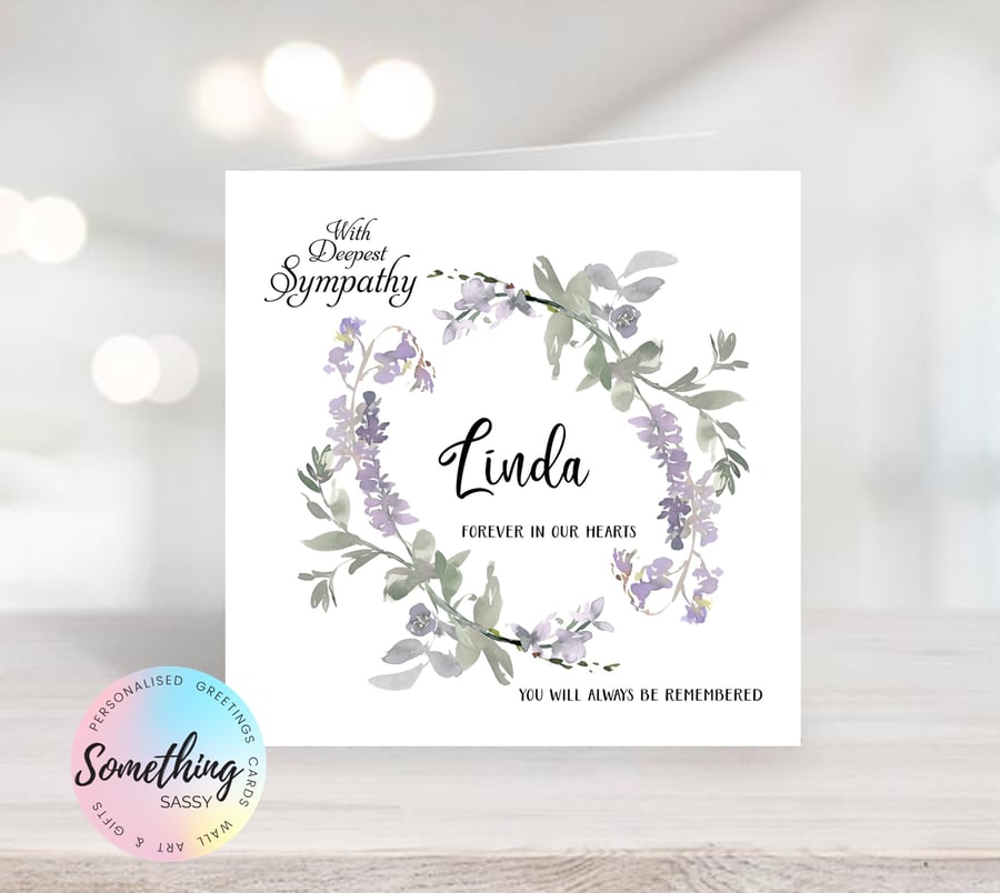 Personalised Watercolour Sympathy and Loss Card - Floral Wreath