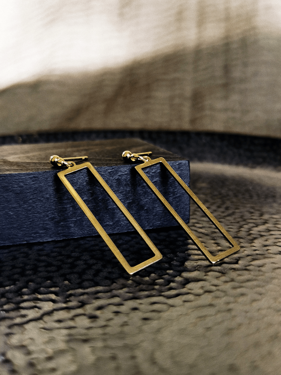 Rectangle brass earrings, gift for her, minimalist jewellery