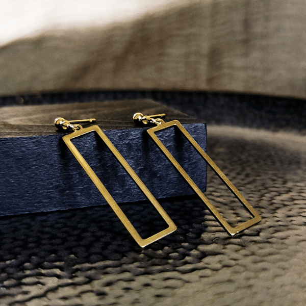 Rectangle brass earrings, gift for her, minimalist jewellery