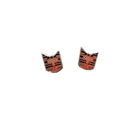 Little Orange Stripey Cat whimsical resin earstuds by EllyMental Jewellery