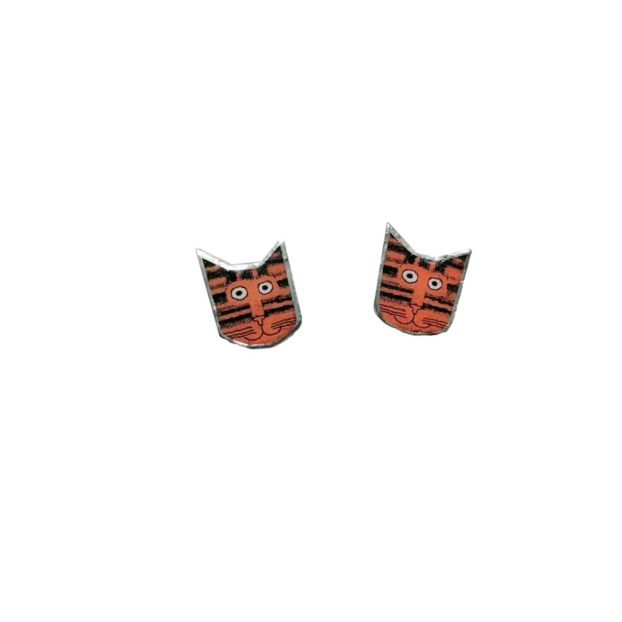 Little Orange Stripey Cat whimsical resin earstuds by EllyMental Jewellery