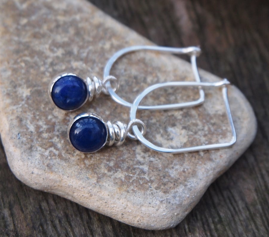 Silver blue sodalite earrings, silver drop earrings