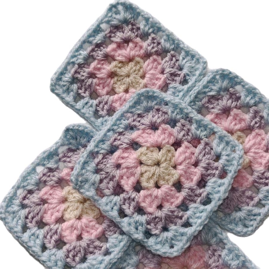 Pastel Crochet Granny Squares, Whimsical Bloom, Handmade 3-inch