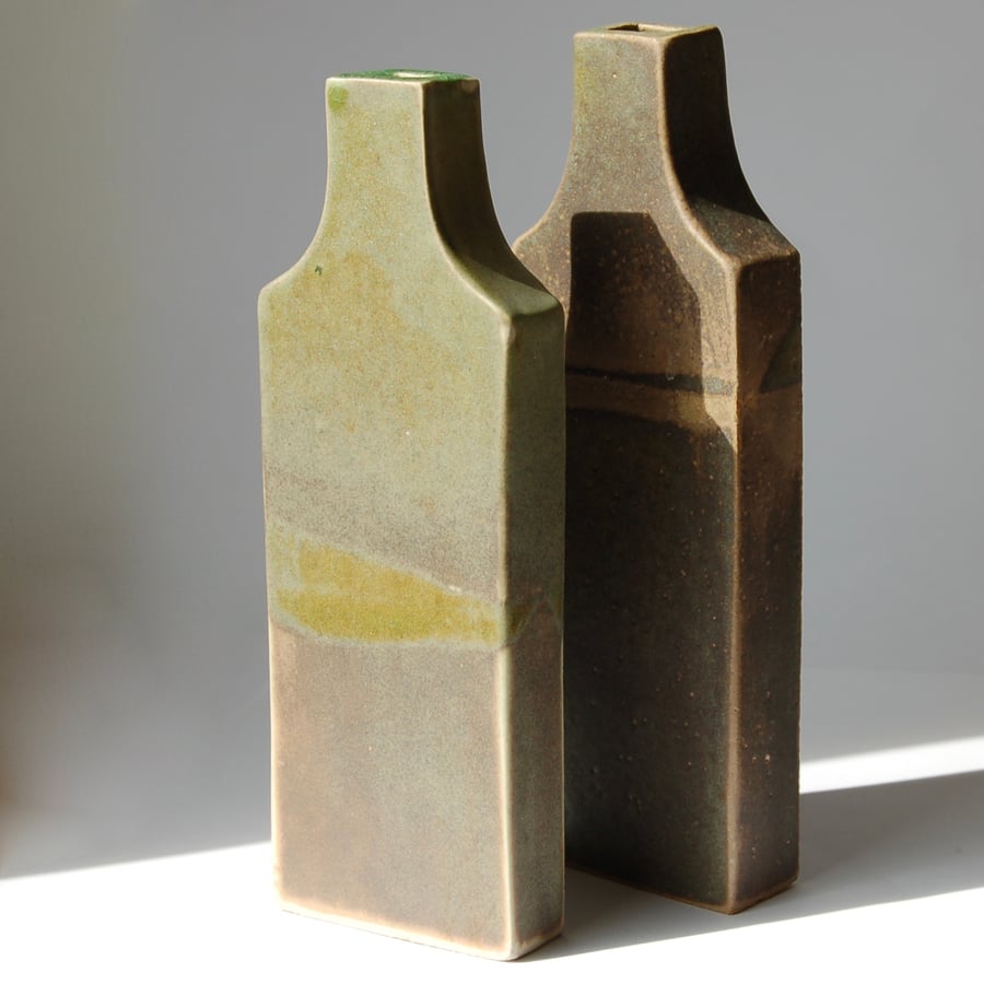 Modern olive green stoneware vase