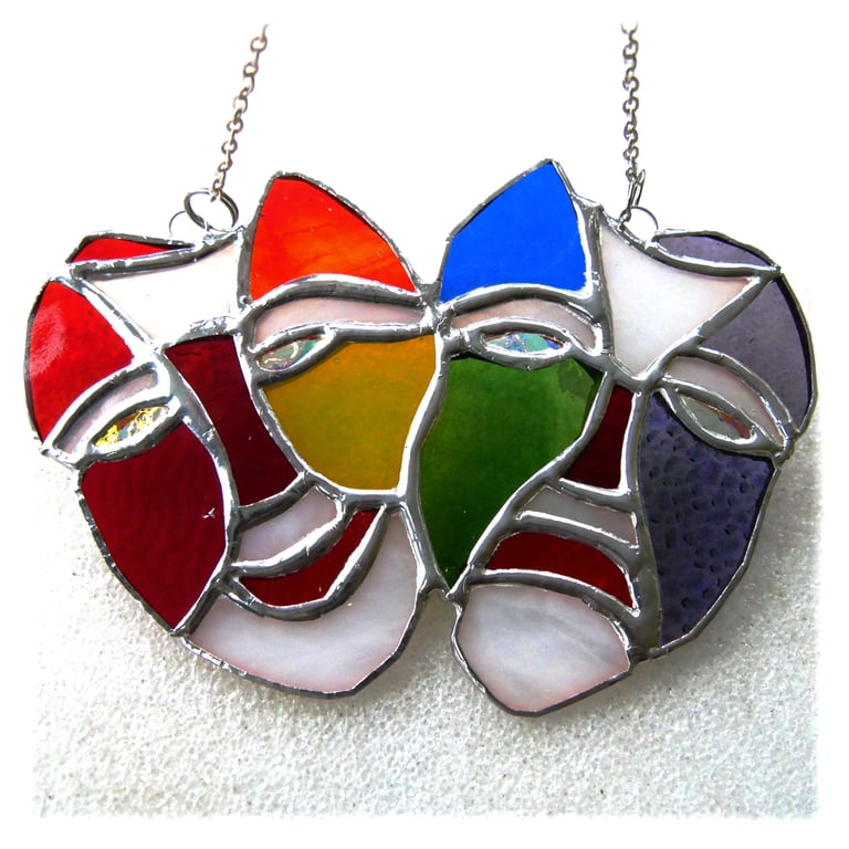 Comedy Tragedy Mask Stained Glass Suncatcher Rainbow handmade 
