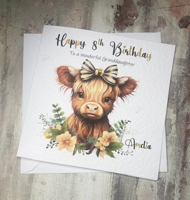 Highland Cow Personalised Birthday Card for Her Happy Birthday