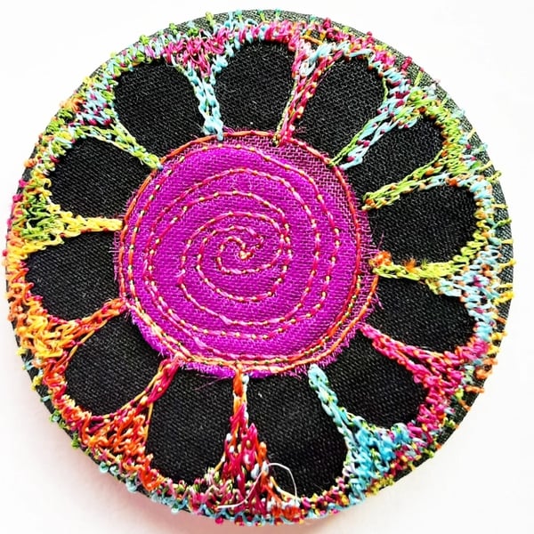 Badge 45mm Multicoloured Flower Textile Badge 