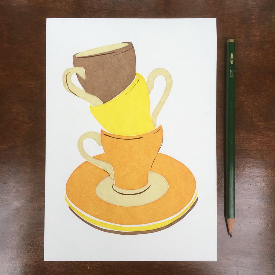 Espresso Cups - Handmade Silkscreen Print 6 x 8" (15 x 21cm)